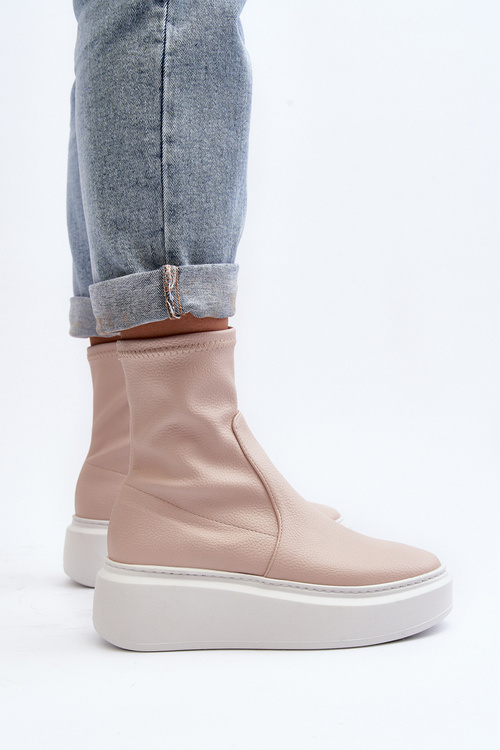Zazoo 3395 Dámské kožené kotníčkové boty na masivní platformě béžové