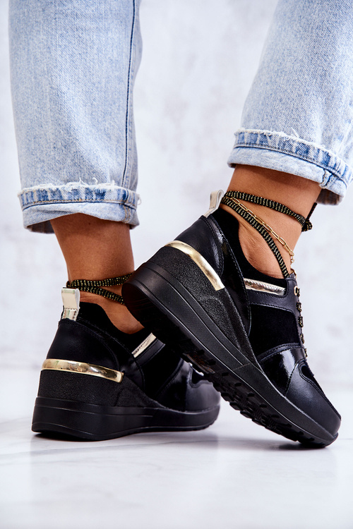 Kožené sportovní boty na klínku Černé Rayana