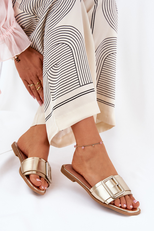 Ploché Dámske Sandále Eko Koža S Prackou Zlaté Bamma