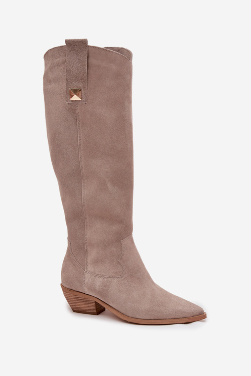 Kožené Semišové Kozačky Kovářky Vyhřívané Zazoo 4224 Cappuccino