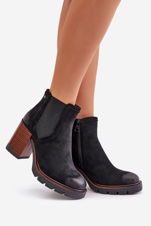 Zateplené Dámske Čižmy Na Opätku Z Eko Semišu Čierne Vinceza 58356