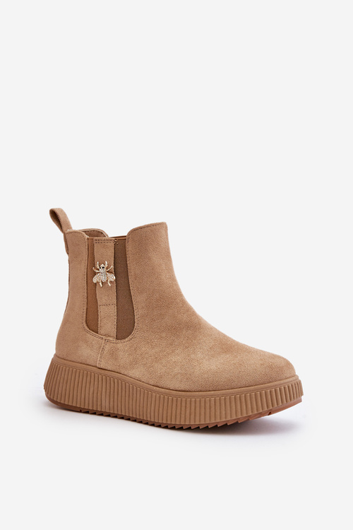 Dámske Slip-On Platformové Čižmy S Prackou Eko Semišové Hnedé Ciatheia