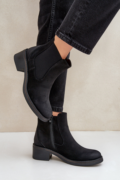 Dámské kotníkové boty zateplené nízký podpatek zip černé Savalindra