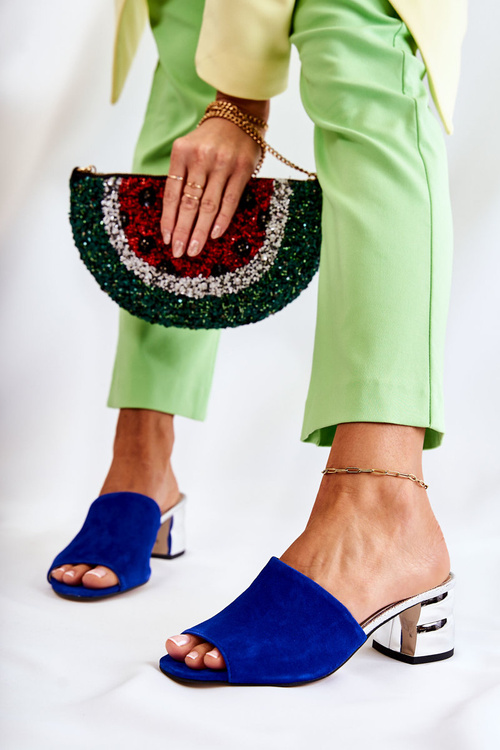 Dámské semišové pantofle na podpatku tmavě modrá Perry