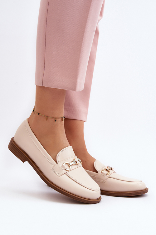 Dámské Mokasíny Na Ploché Podrážce Eko Kožené Beige Vimedia