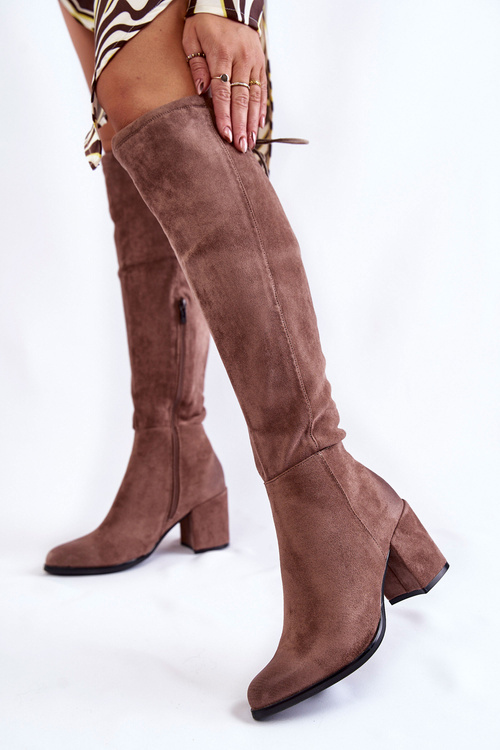 Dámske semišové topánky nad kolenom LA.FI 270056TA-SU svetlo hnedá