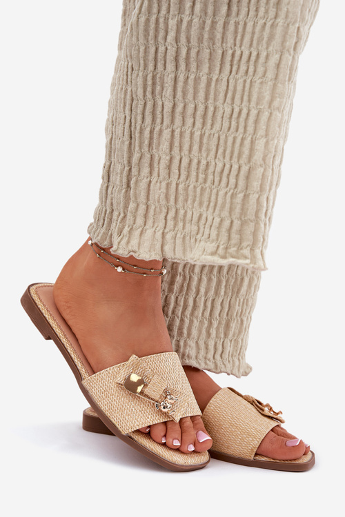 Dámske Sandále Na Plohom Opätku S Mašľou Béžové Sallariela