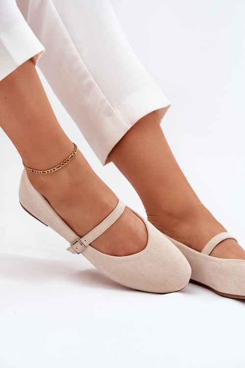 Ploché baleríny s páskem eko semišové béžové Tirilina