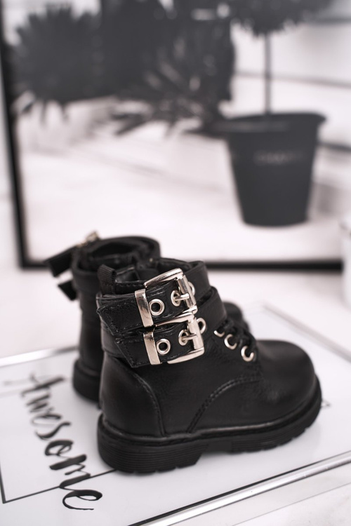 Dětské Boty Izolované Kožešinou Černé Valentina