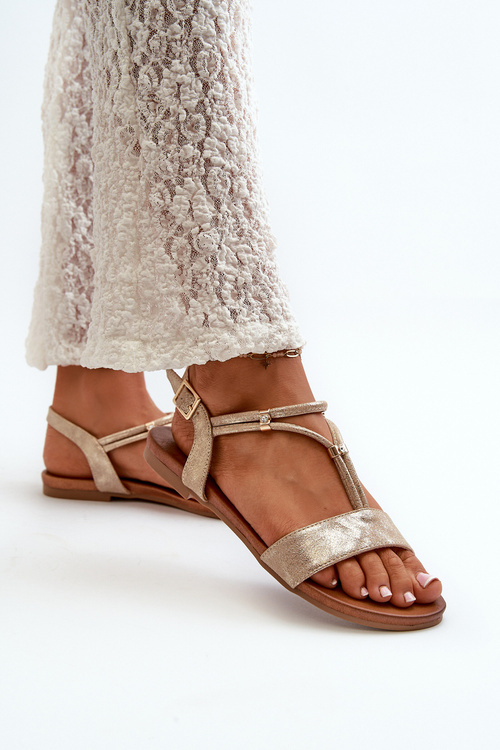 Dámske Ploché Sandále S Páskami S.Barski KV27-010 Zlaté