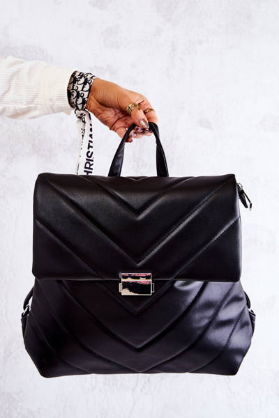 Veľká koža prešívaná batoh čierna gwendie