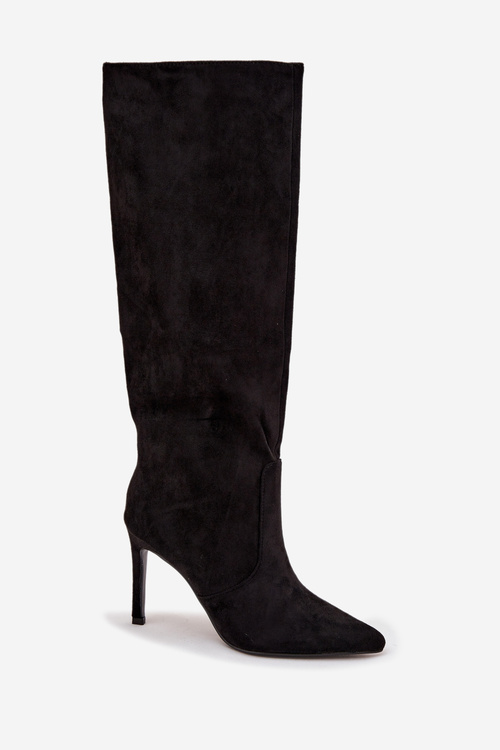 Zateplené dámské kozačky na podpatku z eko semiše černé Rosavine