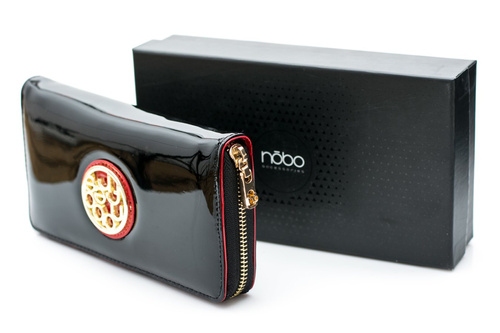 Veľká dámska čierna lakovaná Nobo červená peňaženka