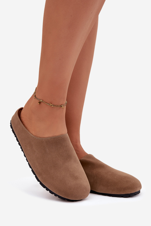 Dámské pantofle z eko semiše Khaki Kalvess