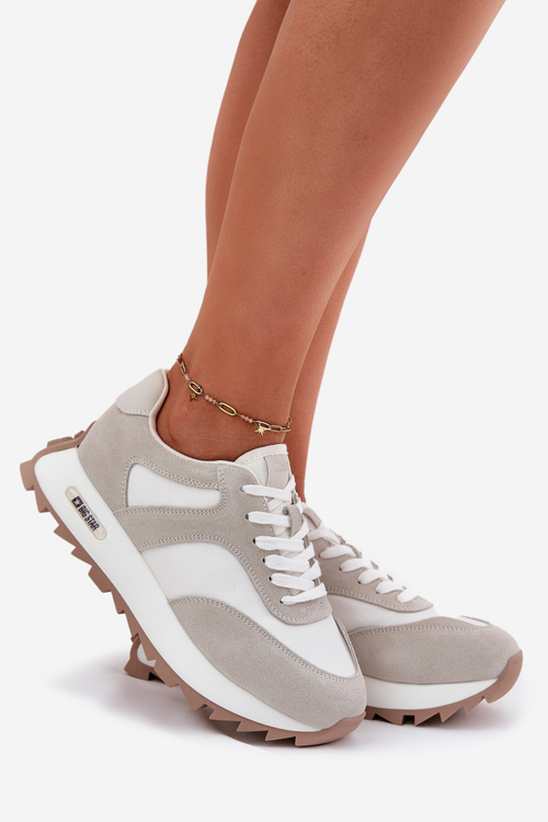 Semišové tenisky na platformě dámské Big Star RR274896 HI-POLY SYSTEM bílo-šedé