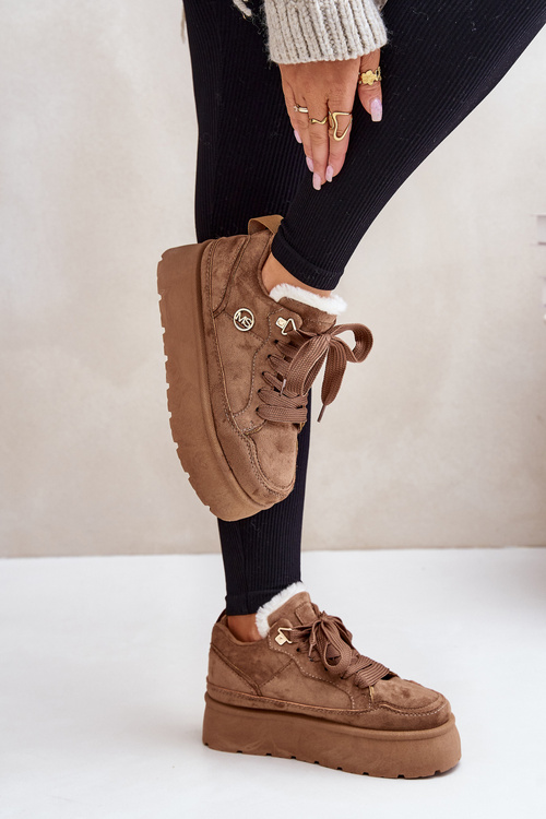 Zateplené dámske tenisky na platforme hnedé Velarisea