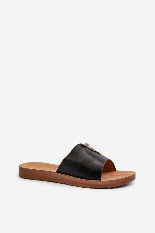 Dámske sandále na plochej podrážke s ozdobou z eko-kože Čierne Makia