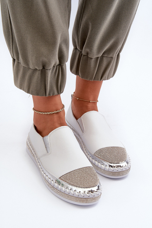 Bílé dámské kožené polobotky na platformě D&A LR370