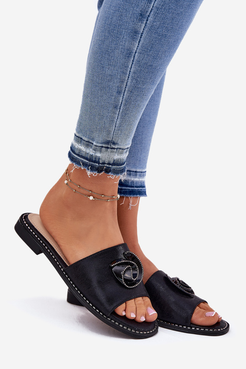 Dámske Plátené Sandále S Ozdobným Detailom KV51-007 Čierne