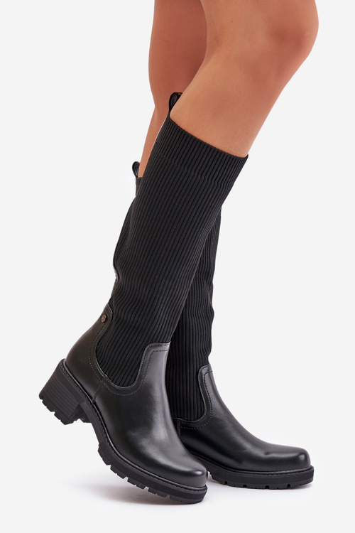 Vkladané Čižmy S Elastickým Zvrškom Nad Koleno Čierne Vaimi