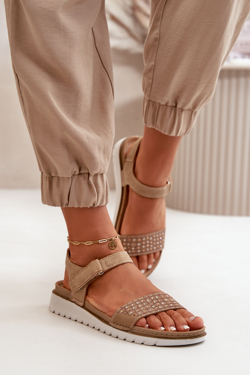 Pohodlné a ľahké dámske sandále na suchý zips Inblu CN000041 béžovo-zlaté