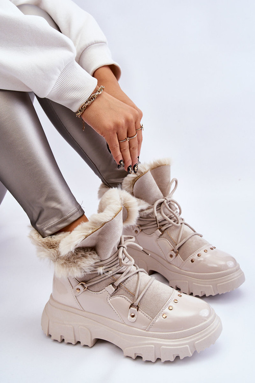 Dámské kozačky s kožešinou na šněrování Světle béžová Merron