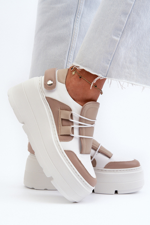 Zazoo 1833 Dámske Kožené Tenisky na Masívnej Podešve Biele