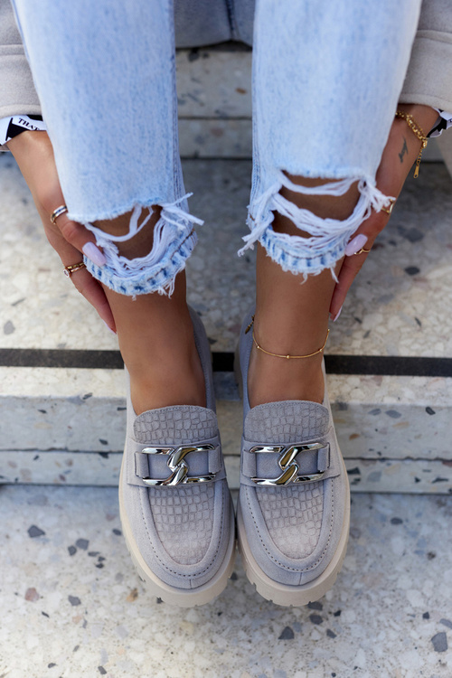 Módne semišové topánky Loafer svetlo šedo rayhan