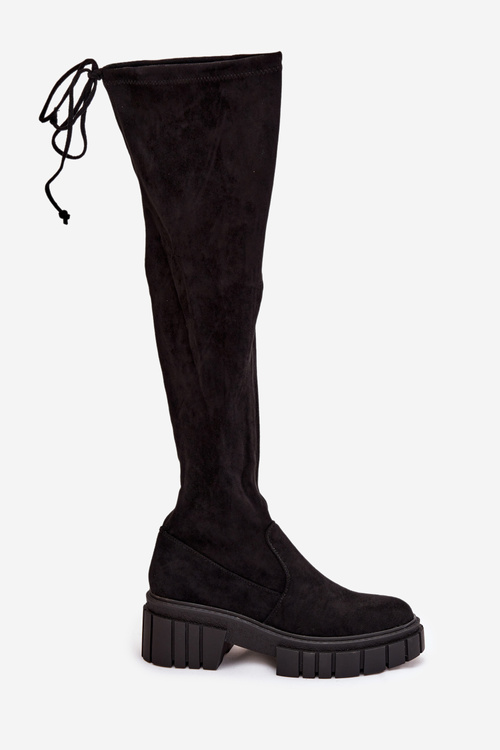 Dámske semišové topánky nad kolennou čiernou cheerou