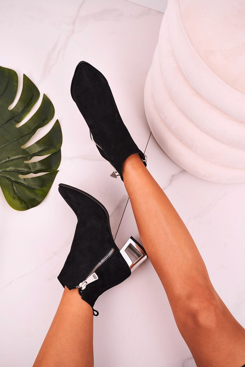 Dámske topánky na striebornej päte semišová čierna norah