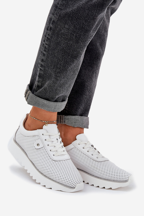 Kožené Sportovní Boty Na Platformě S Leskem D&A LR51-629 Bílé