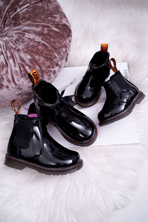 Dětské Boty zateplené Se Zipem Lakované černé Gustro