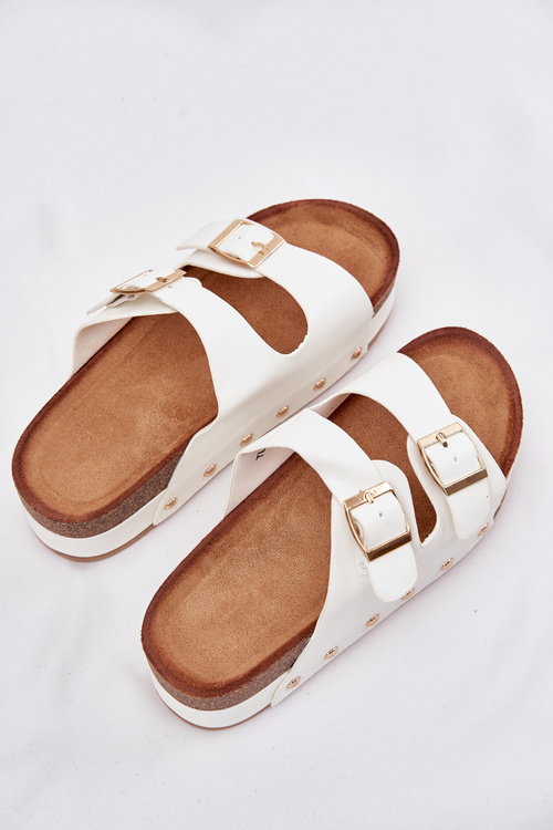 Dámské Pantofle S Přezkami Na Masivní Platformě Bílé Odisene