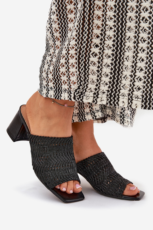 Dámské Pantofle S Pletením Na Podpatku Černé Ciariloria