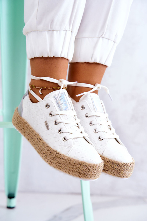 Vázané espadrilky na pletené platformě Velká hvězda JJ274397 Bílá