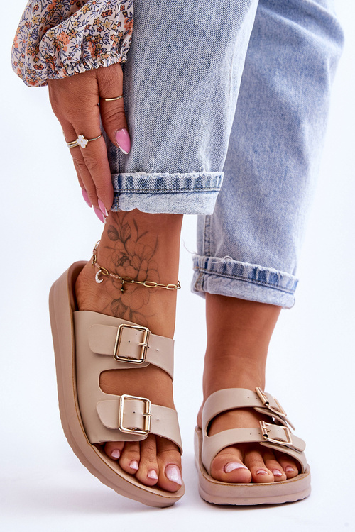 Dámské pantofle na platformě s pruhy Béžové Clever