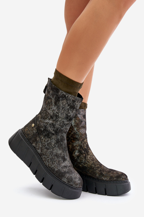 Dámské Kožené Boty Na Masivní Platformě Maciejka 06766-09 Khaki