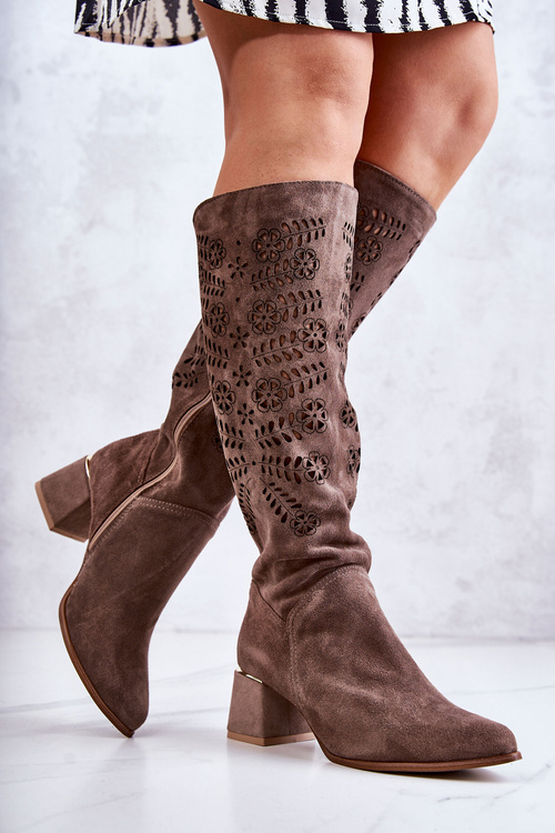 Semišové topánky Lewski Openwork Brown Romena