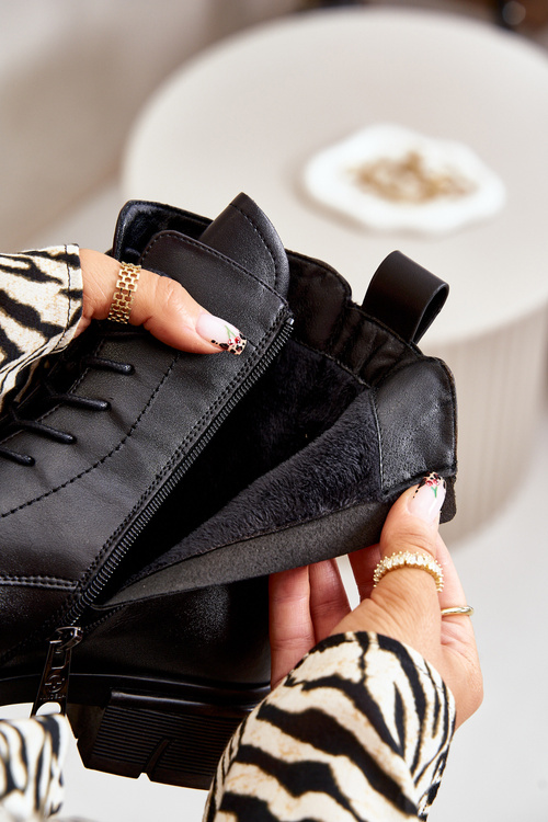 Zateplené dámské boty worker přírodní kůže černé Vinceza 66688