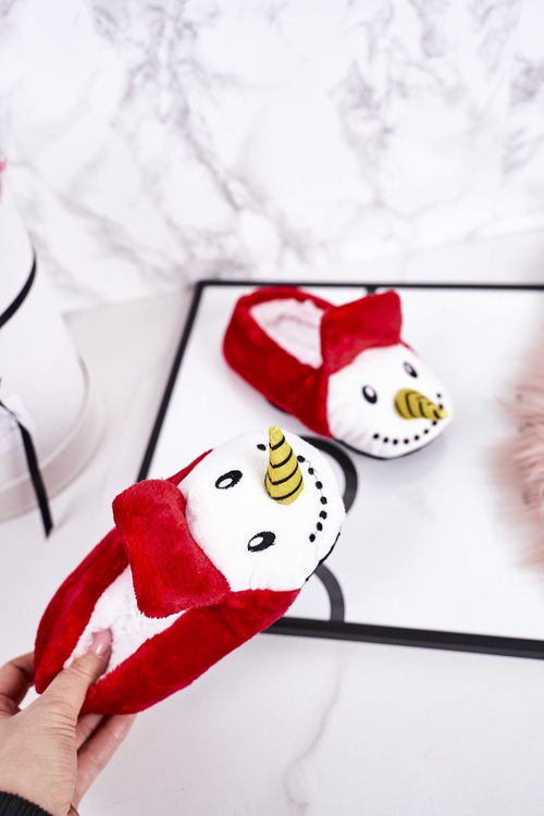 Dětské Vánoční Pantofle S Sněhulákem Červené Xmas