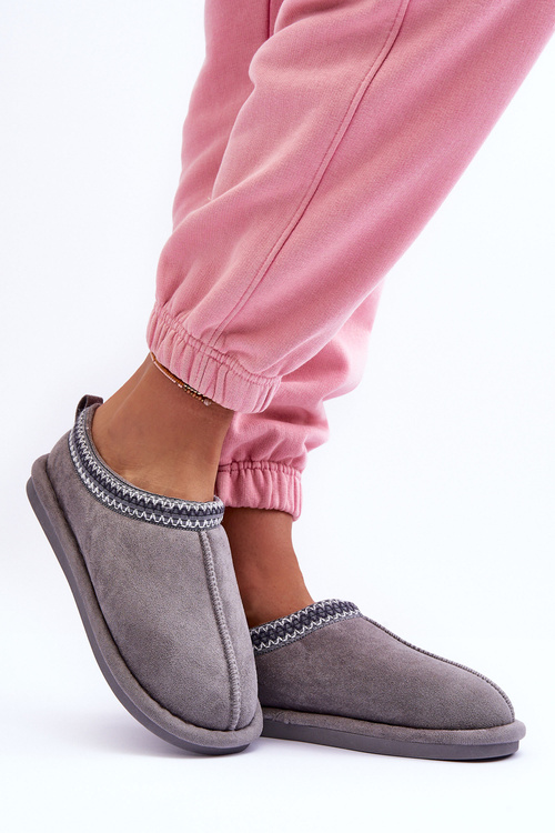 Dámska semišová papie s šedou kožušinou Polinna