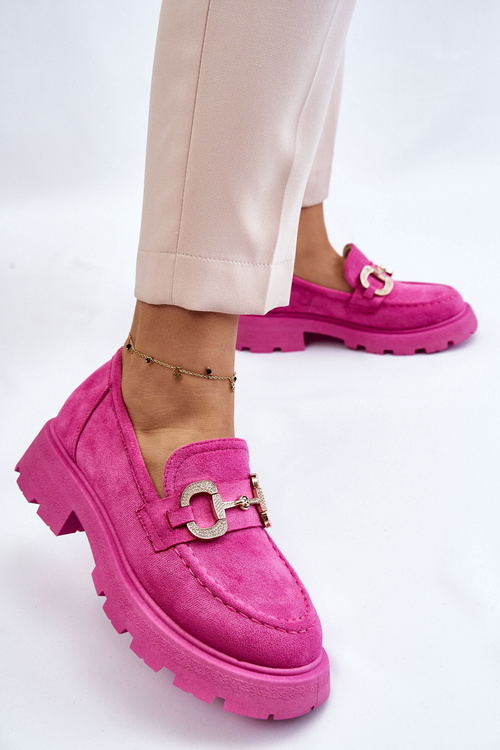 Dámske semišové topánky na platforme s ozdobou ružovej deiry