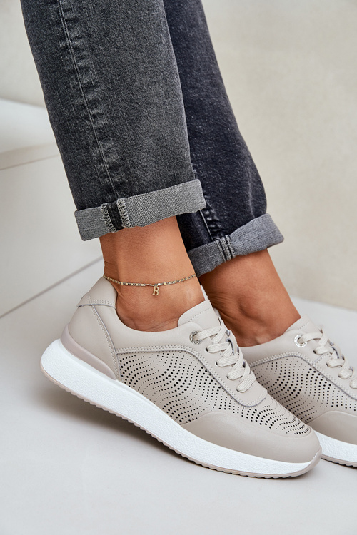 Kožené Športové Topánky Tenisky Dámske S.Barski LR51-551 Béžové