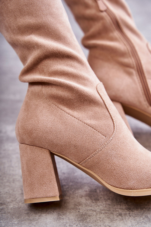 Klasické semišové vysoké boty na stehna béžové Clarissa