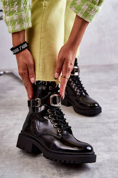 Lakované teplé dámské kozačky černé Costello