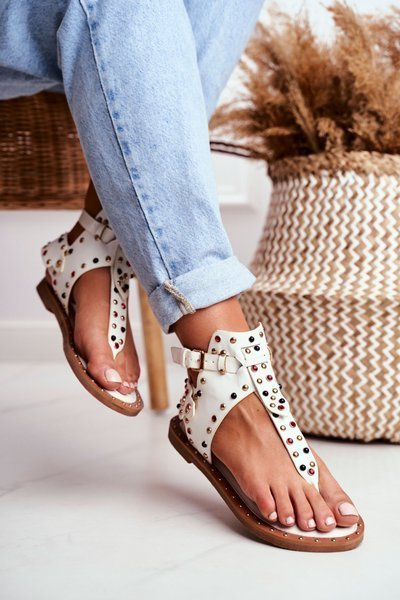 Japonské sandále s kamienkami lu boo biele