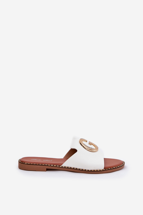Eko Kožené Ploché Dámske Sandále S Dekoratívnym Detailom Biele Frelie