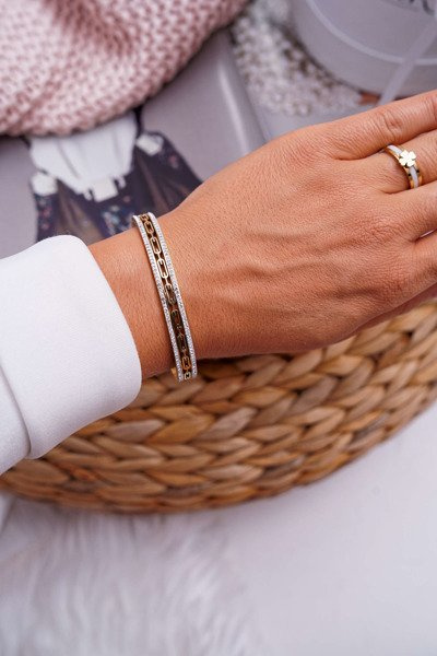 Dámsky oceľový náramok so zlatými nadčasovými zirkónmi