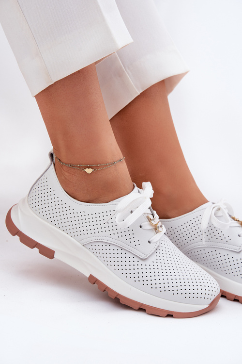 Kožené Polobotky Dámské S Připínacím Klipem Artiker 54C1810 Bílé