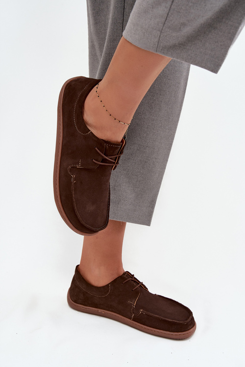 Dámske poltopánky typu barefoot z prírodného semišu Zazoo 327 čokoládové